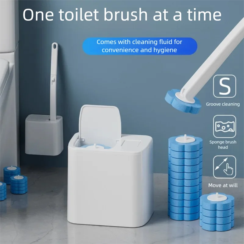 Toilet Brush and Holder Set with Disposable Refills Replacement