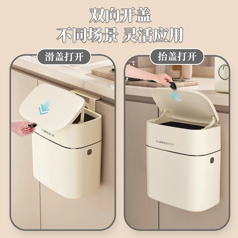 Household plastic flip-top wall-mounted trash can kitchen bathroom