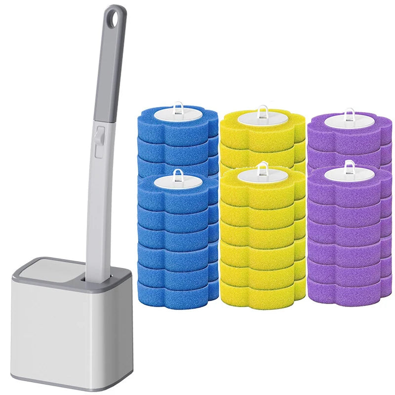 Toilet Brush and Holder Set with Disposable Refills Replacement