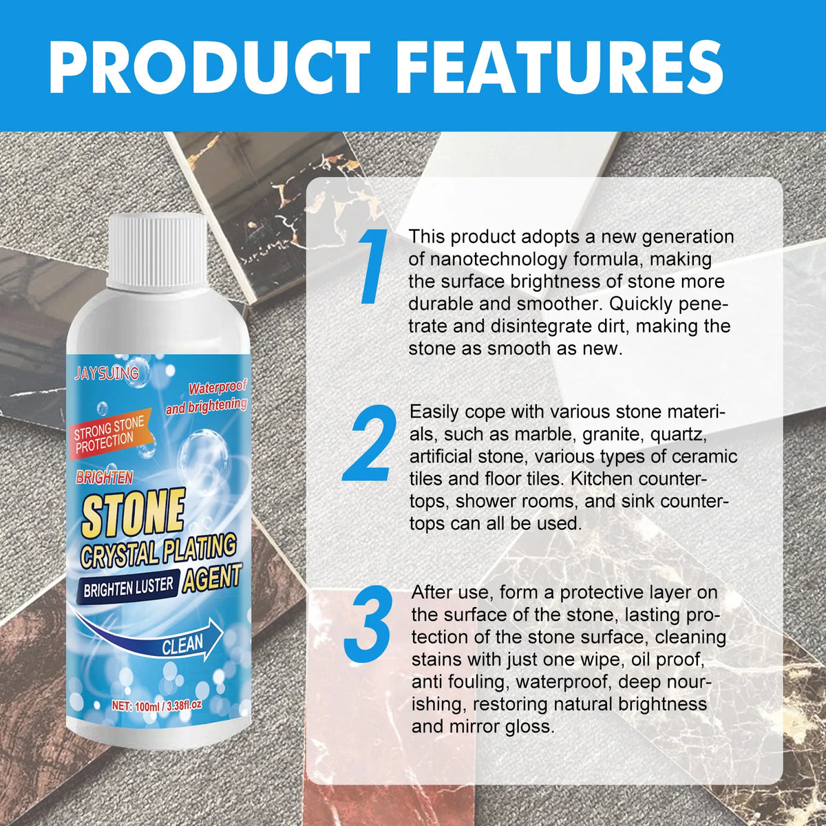 Stone Stain Cleaner Granite Quartz Marble Tile Porcelain Stubborn